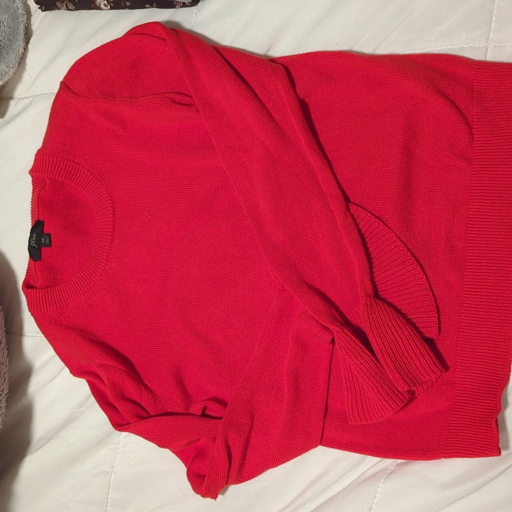 100% cotton ruffle sleeve sweater in tomato red